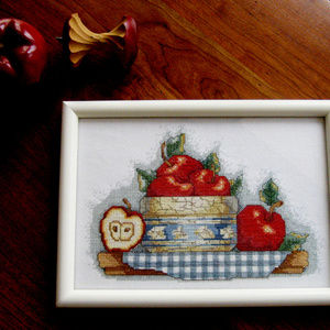 Framed Red Apples Cross Stitch Picture